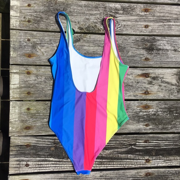 Stripe scoop rainbow one piece L Forever 21 - Picture 3 of 8
